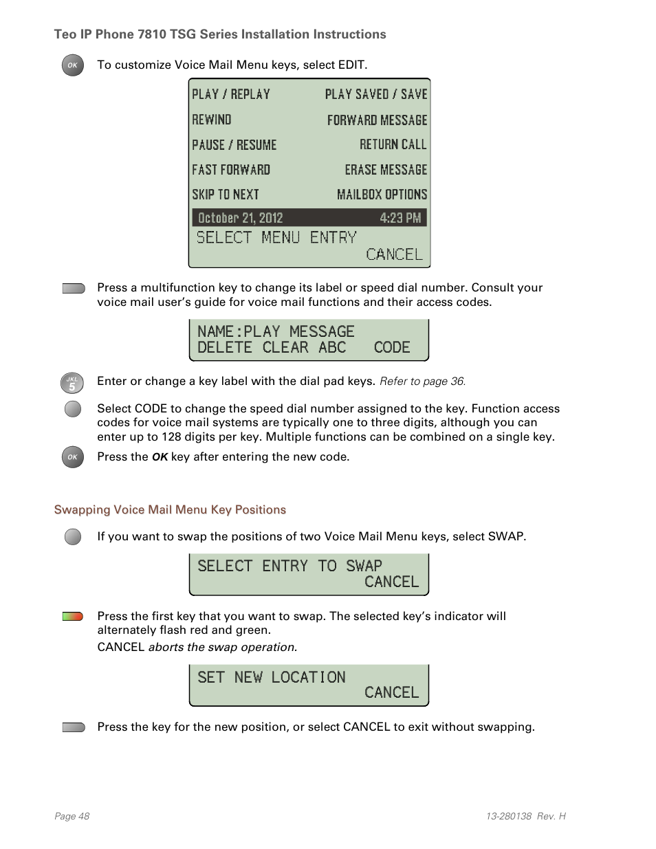 Swapping voice mail menu key positions | Teo IP Phone 7810-TSG Installation User Manual | Page 48 / 84