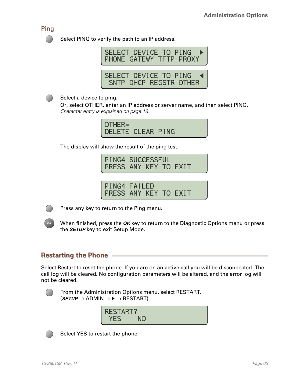 Ping, Restarting the phone | Teo IP Phone 7810-TSG Installation User Manual | Page 63 / 84