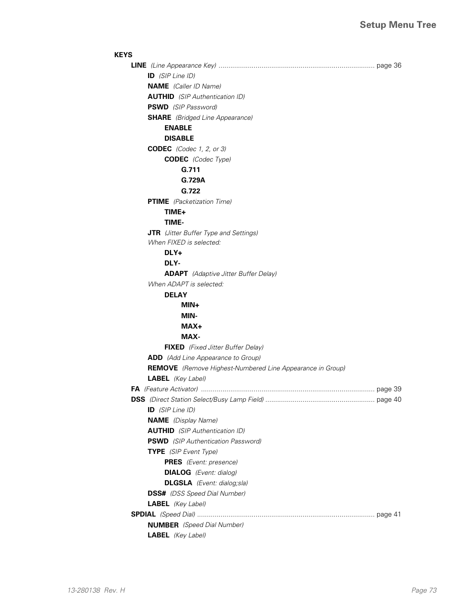 Setup menu tree | Teo IP Phone 7810-TSG Installation User Manual | Page 73 / 84