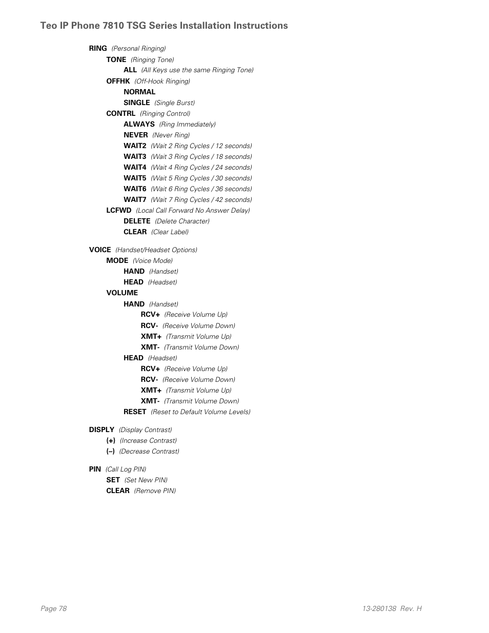 Teo IP Phone 7810-TSG Installation User Manual | Page 78 / 84