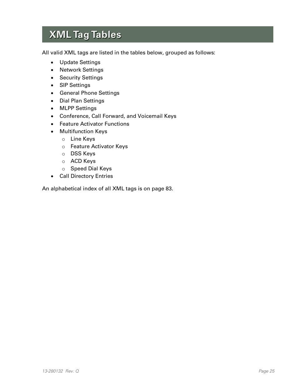 Xml tag tables | Teo IPTelephone Network User Manual | Page 25 / 86