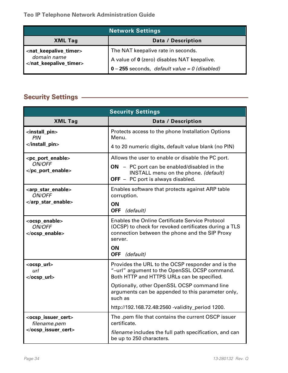 Security settings | Teo IPTelephone Network User Manual | Page 34 / 86