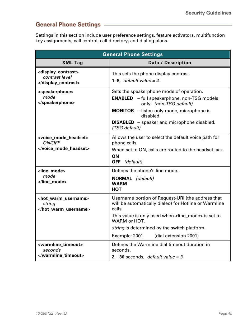 General phone settings | Teo IPTelephone Network User Manual | Page 45 / 86