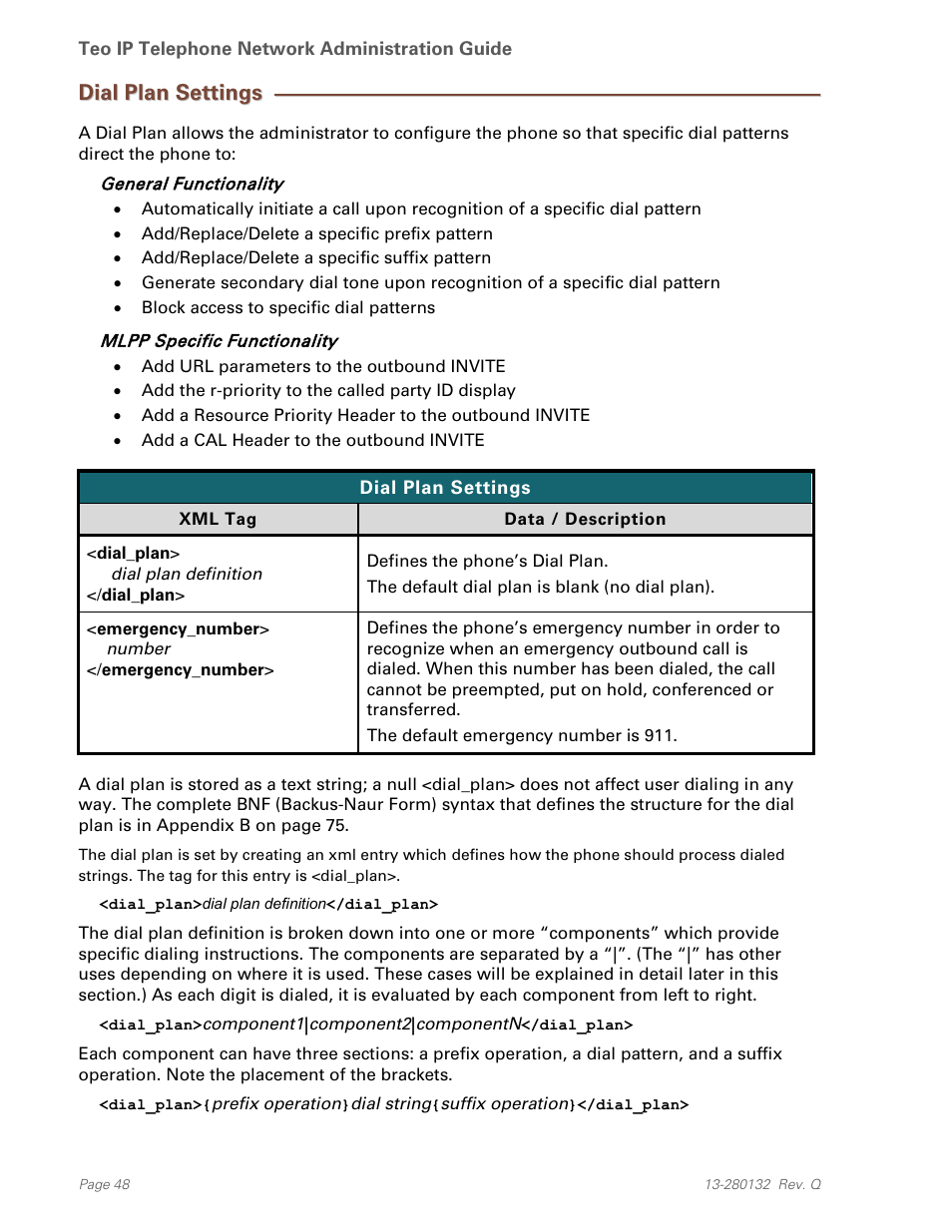 Dial plan settings | Teo IPTelephone Network User Manual | Page 48 / 86