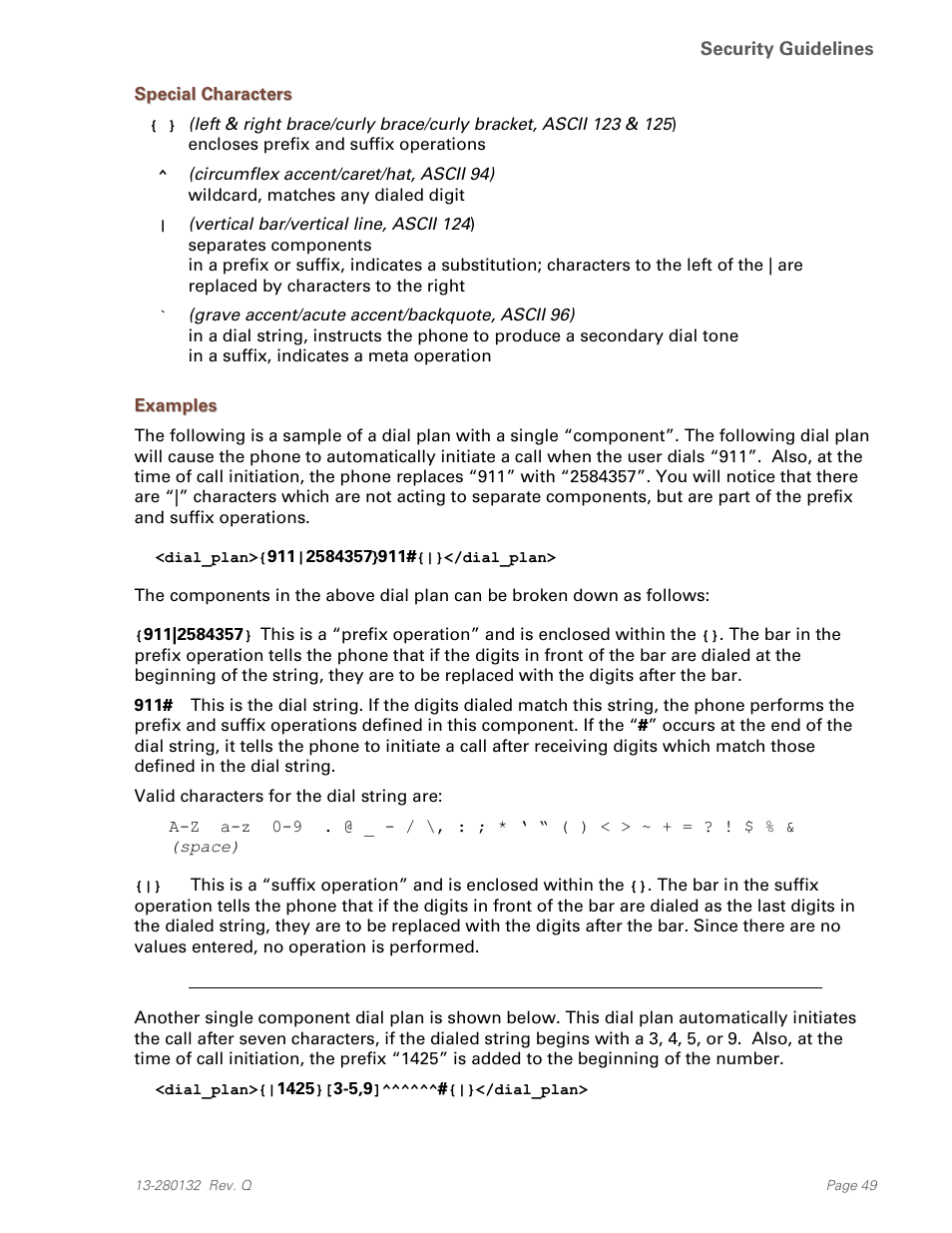 Special characters, Examples | Teo IPTelephone Network User Manual | Page 49 / 86