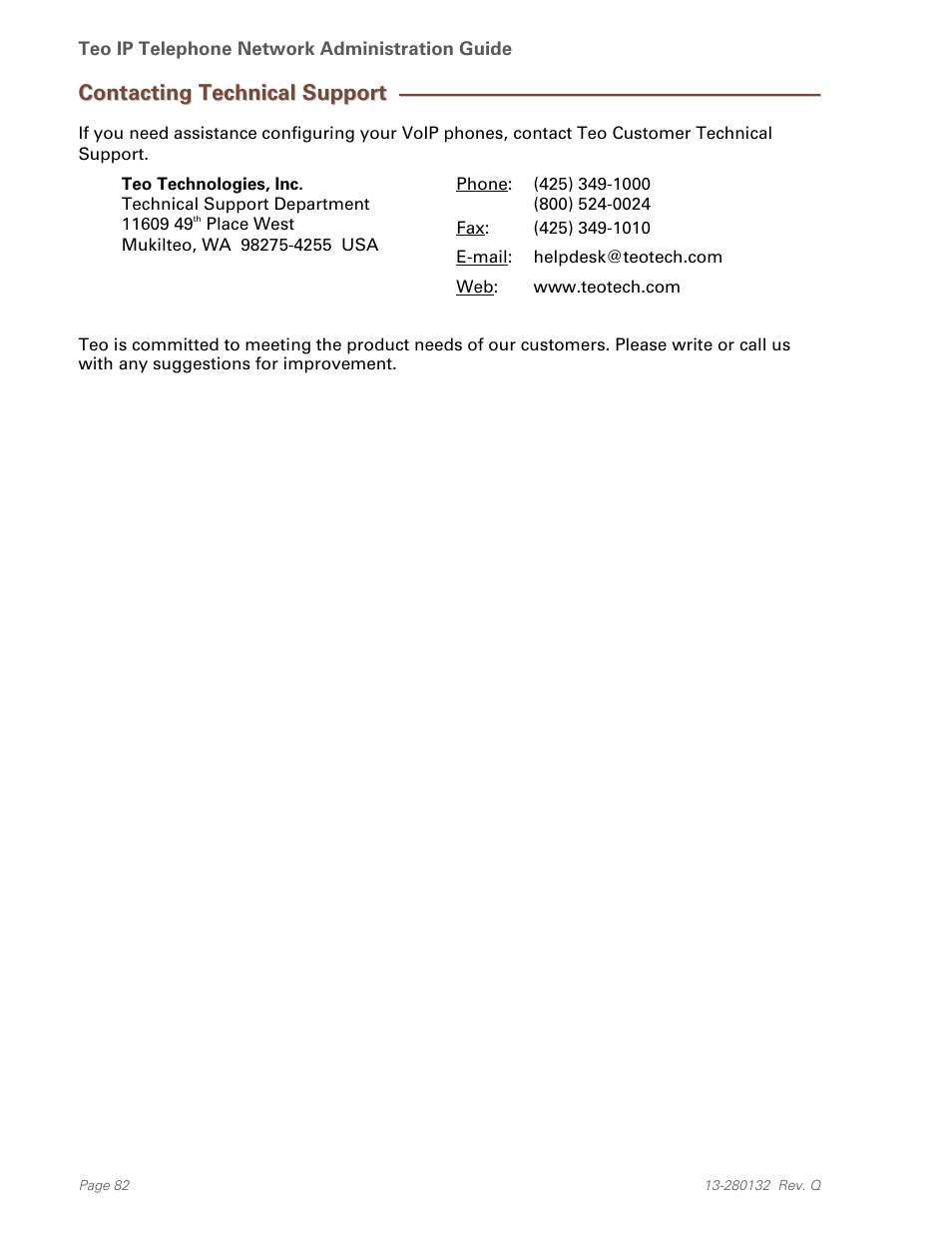 Contacting technical support | Teo IPTelephone Network User Manual | Page 82 / 86