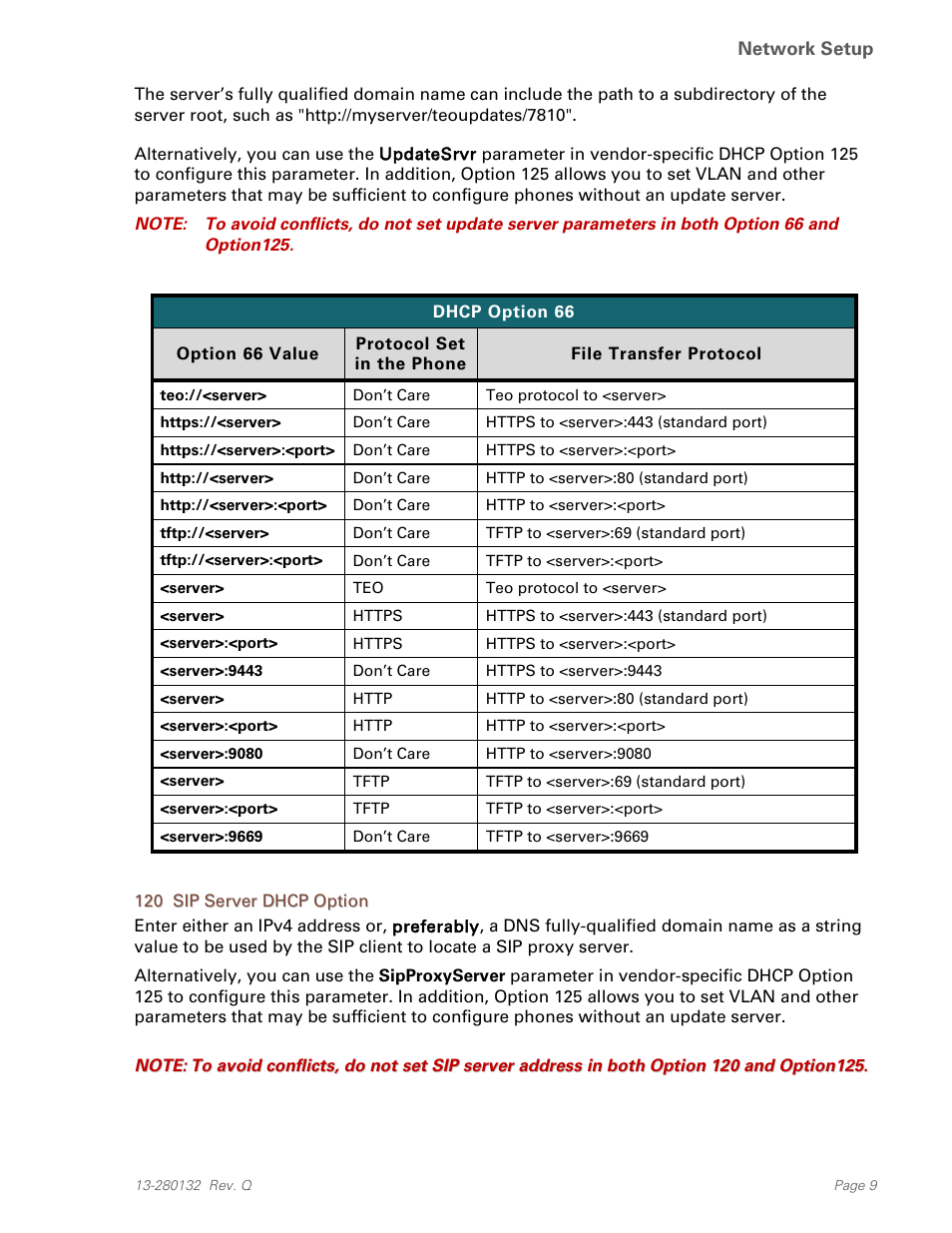 120 sip server dhcp option | Teo IPTelephone Network User Manual | Page 9 / 86