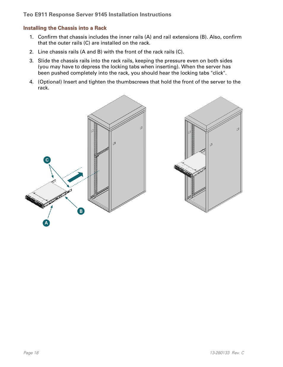 Installing the chassis into a rack | Teo E911 Response System Installation User Manual | Page 18 / 90
