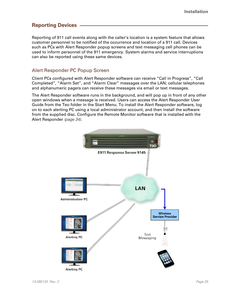 Reporting devices, Alert responder pc popup screen | Teo E911 Response System Installation User Manual | Page 25 / 90