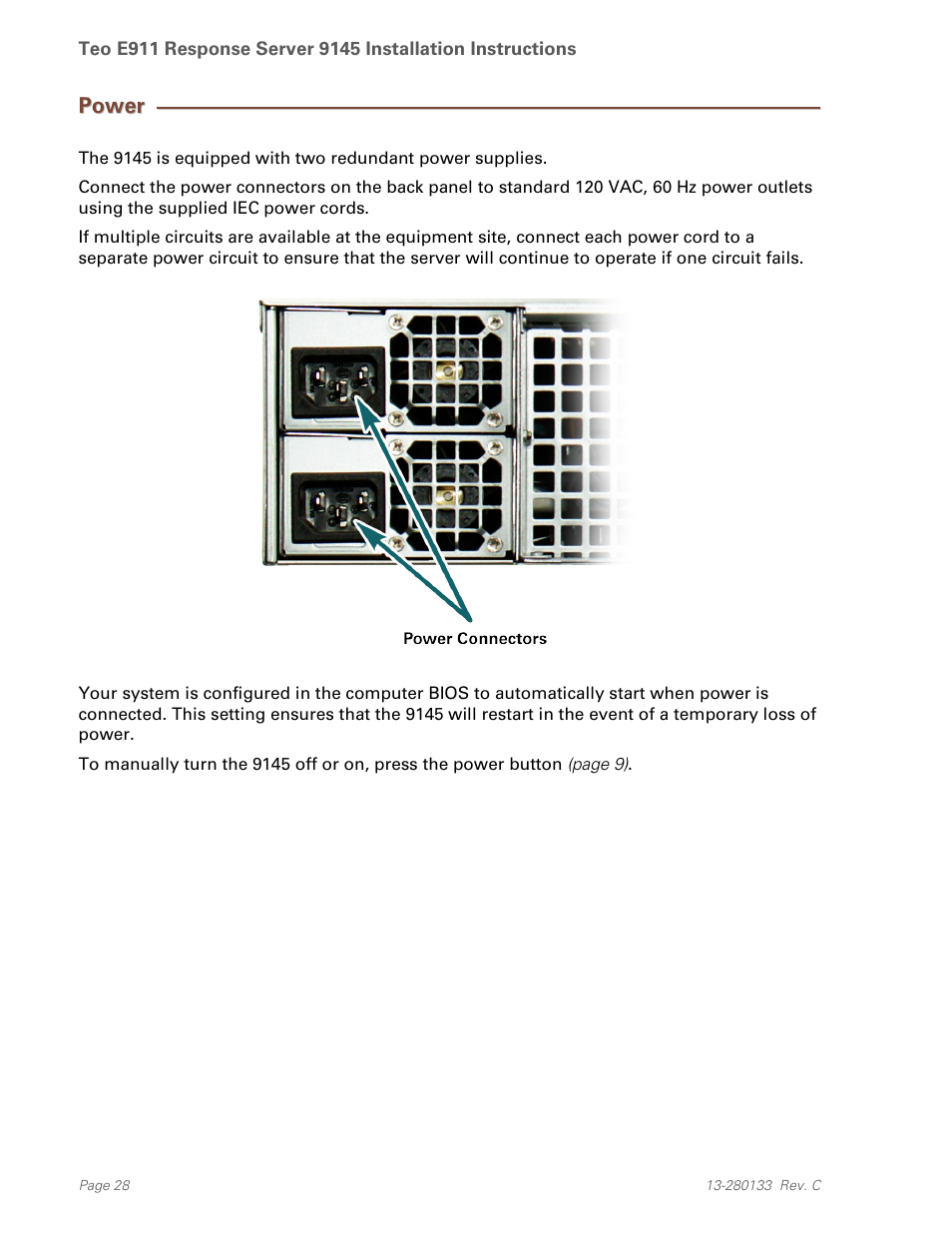 Power | Teo E911 Response System Installation User Manual | Page 28 / 90
