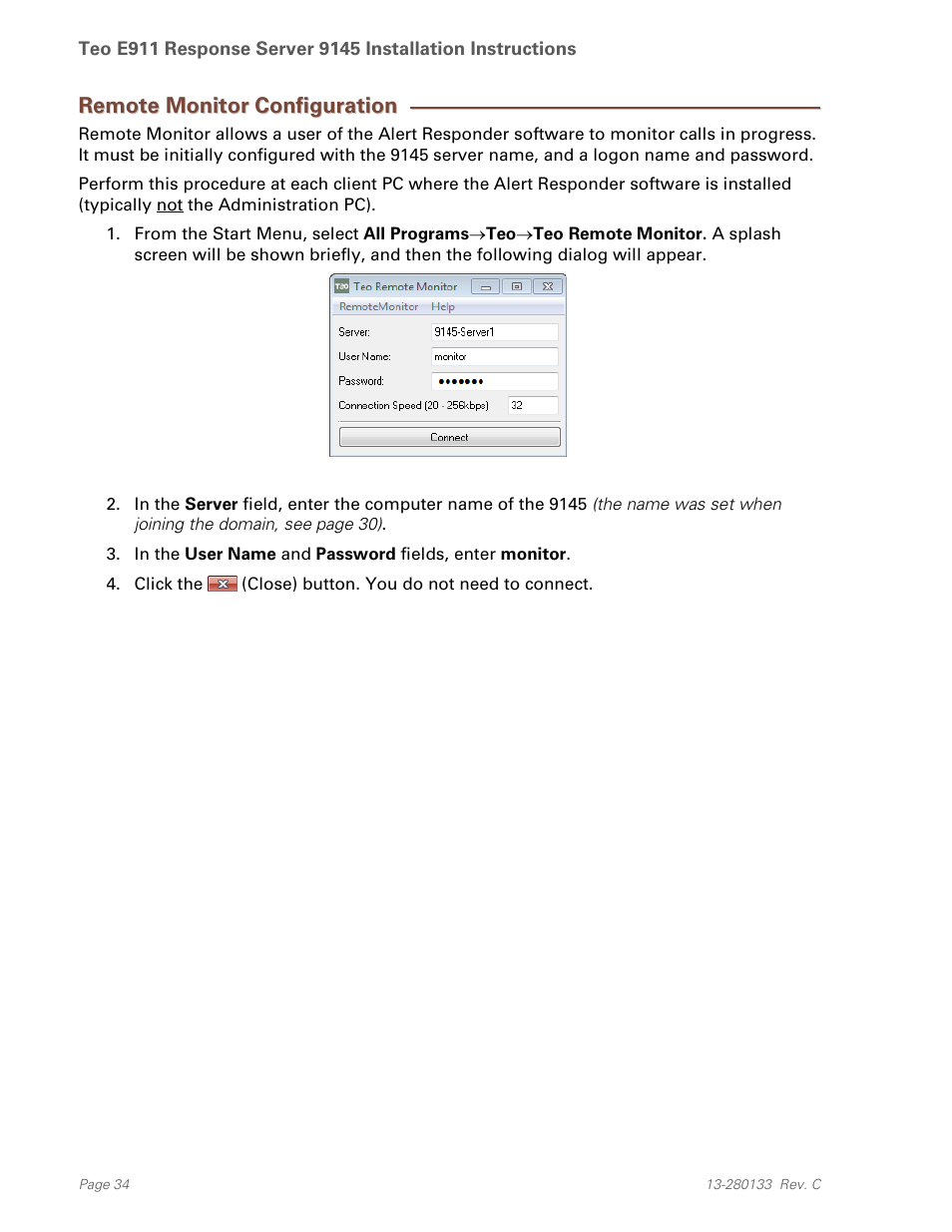 Remote monitor configuration | Teo E911 Response System Installation User Manual | Page 34 / 90