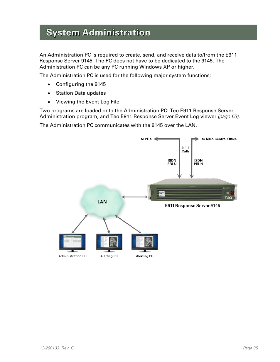 System administration | Teo E911 Response System Installation User Manual | Page 35 / 90