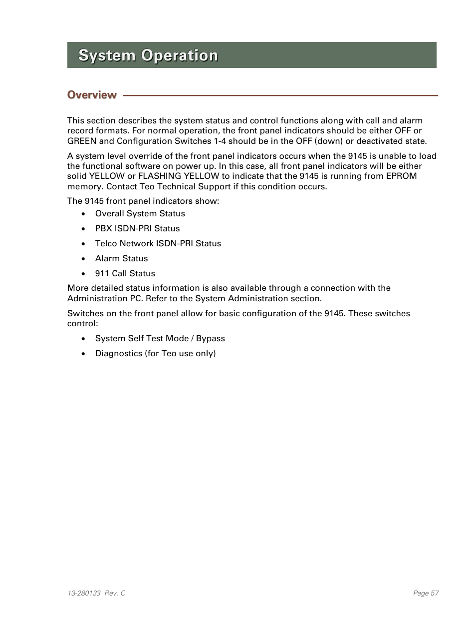 System operation, Overview | Teo E911 Response System Installation User Manual | Page 57 / 90