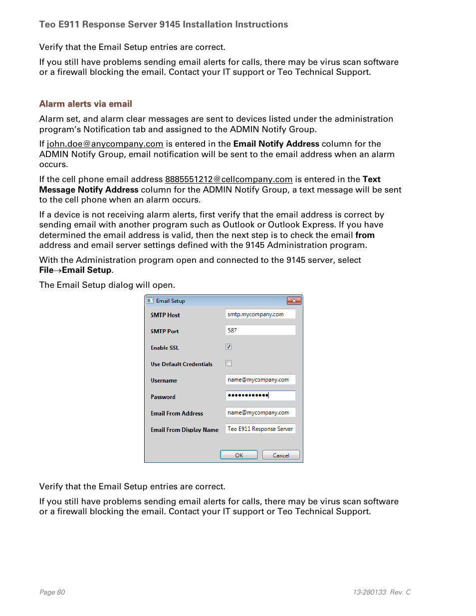 Alarm alerts via email | Teo E911 Response System Installation User Manual | Page 80 / 90
