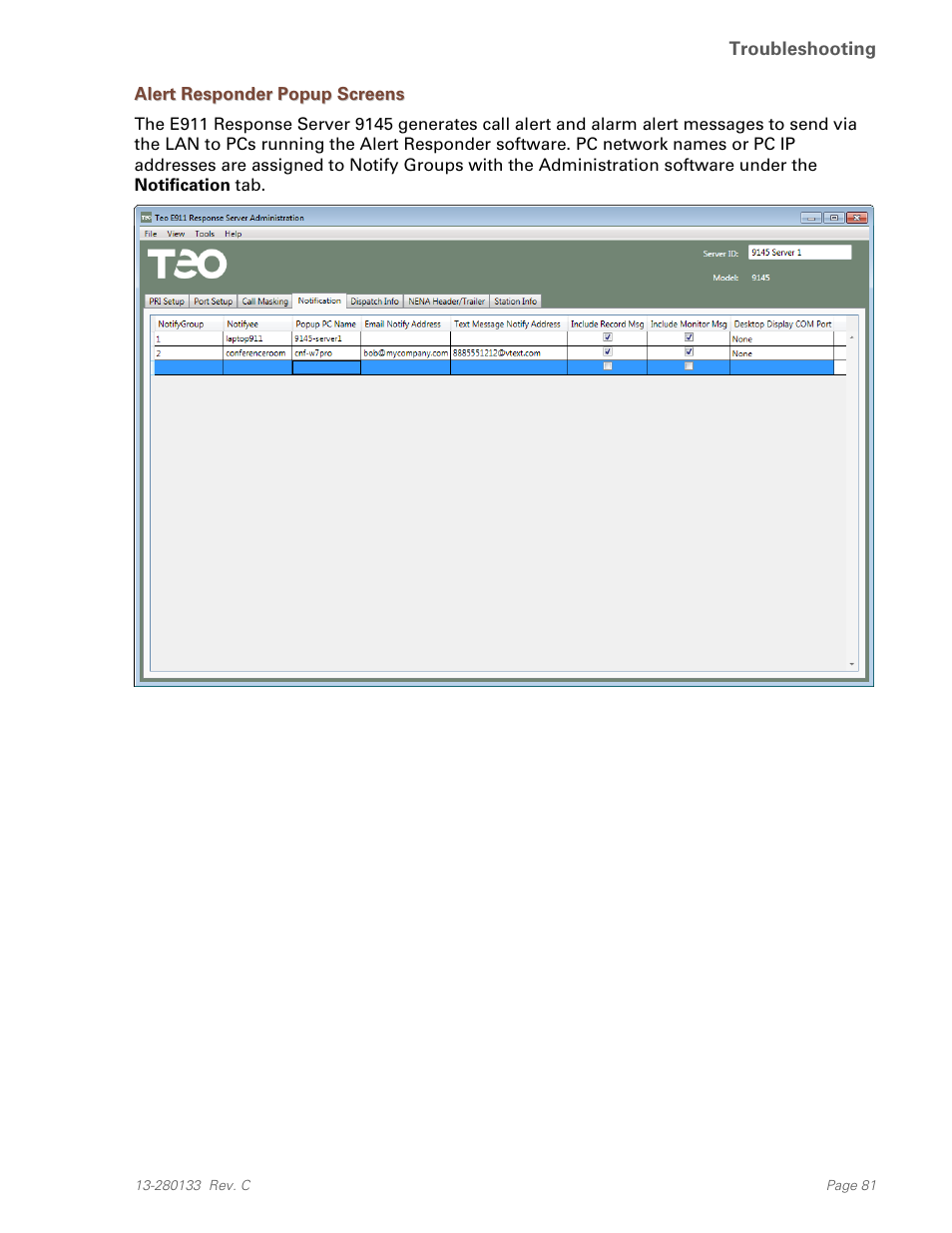 Alert responder popup screens | Teo E911 Response System Installation User Manual | Page 81 / 90