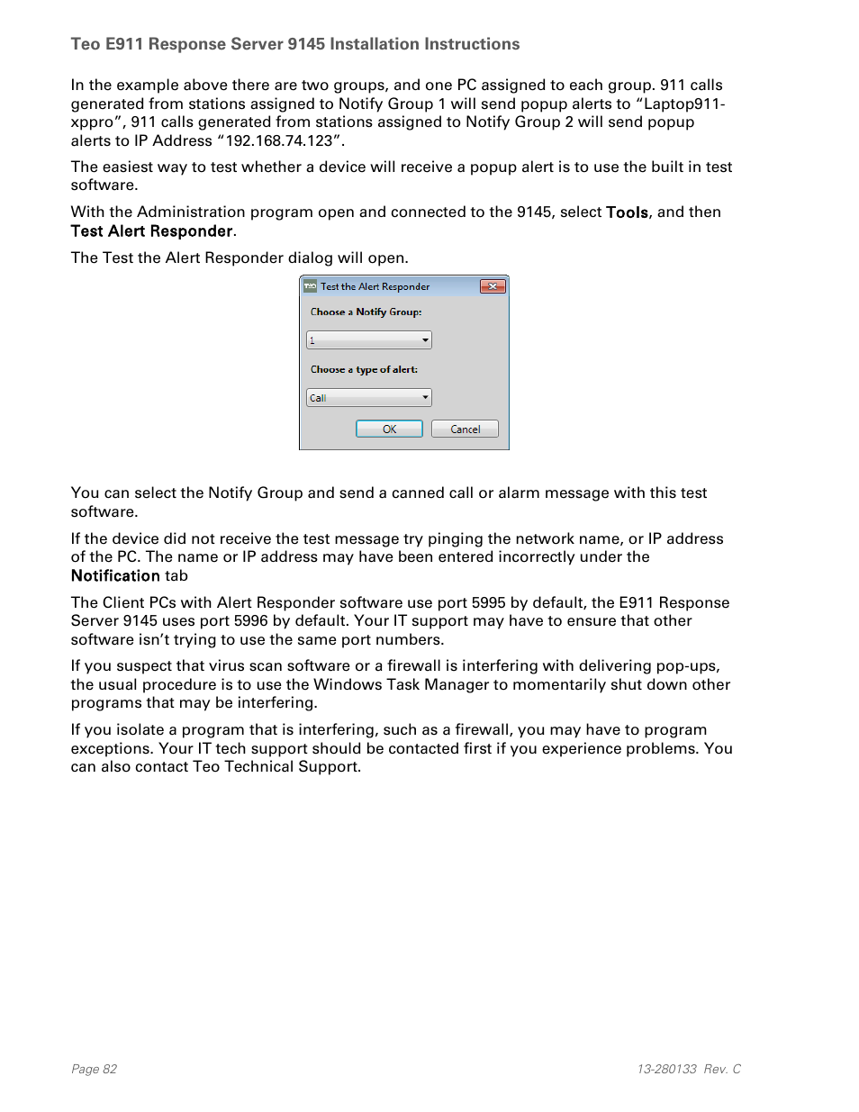 Teo E911 Response System Installation User Manual | Page 82 / 90