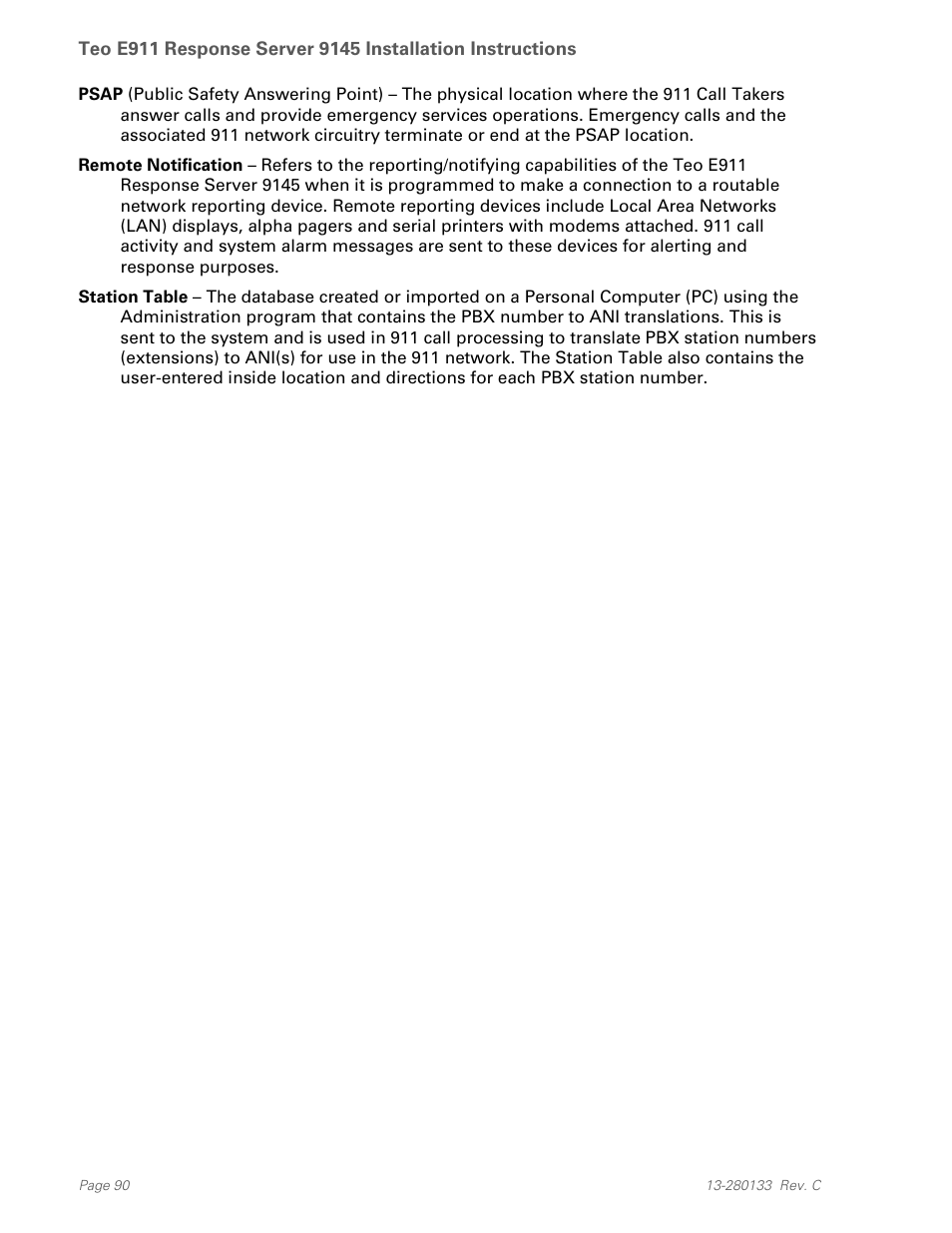Teo E911 Response System Installation User Manual | Page 90 / 90