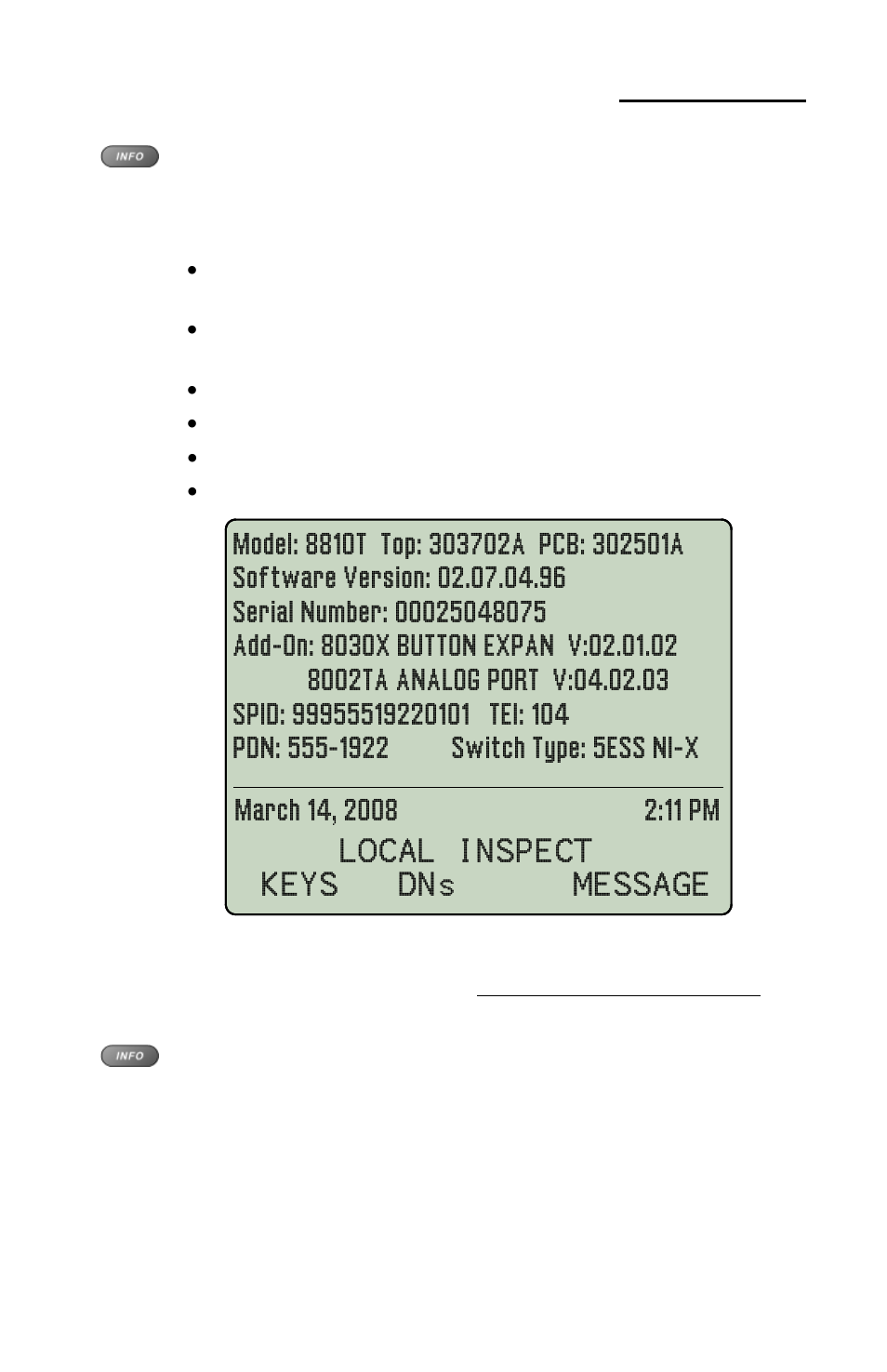 Displaying telephone information, Ge 21), Local inspect keys dns message | Teo 8810 ISDN Phone User Manual | Page 25 / 64