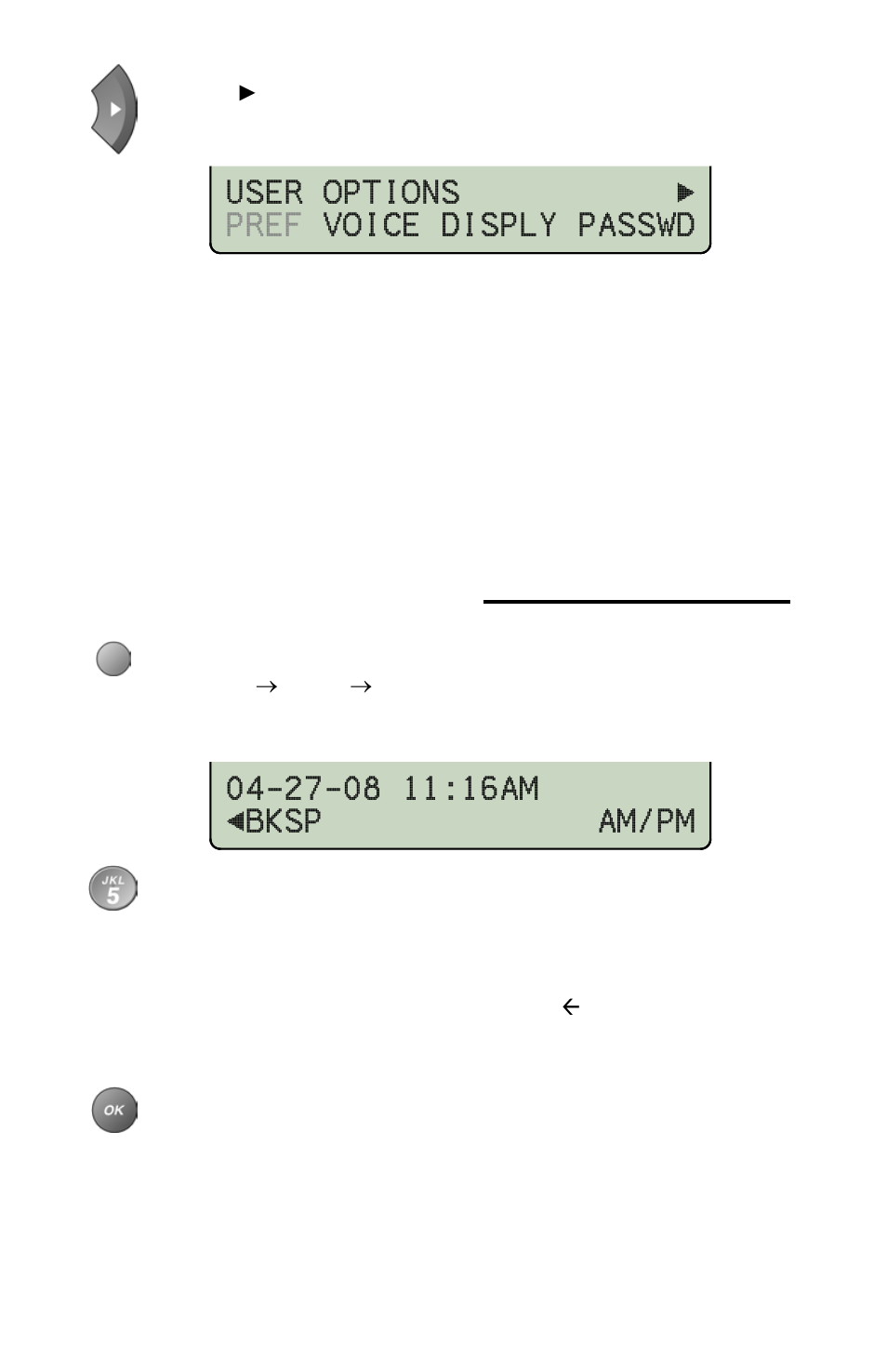 Setting the time and date, User options > pref voice disply passwd | Teo 8810 ISDN Phone User Manual | Page 30 / 64