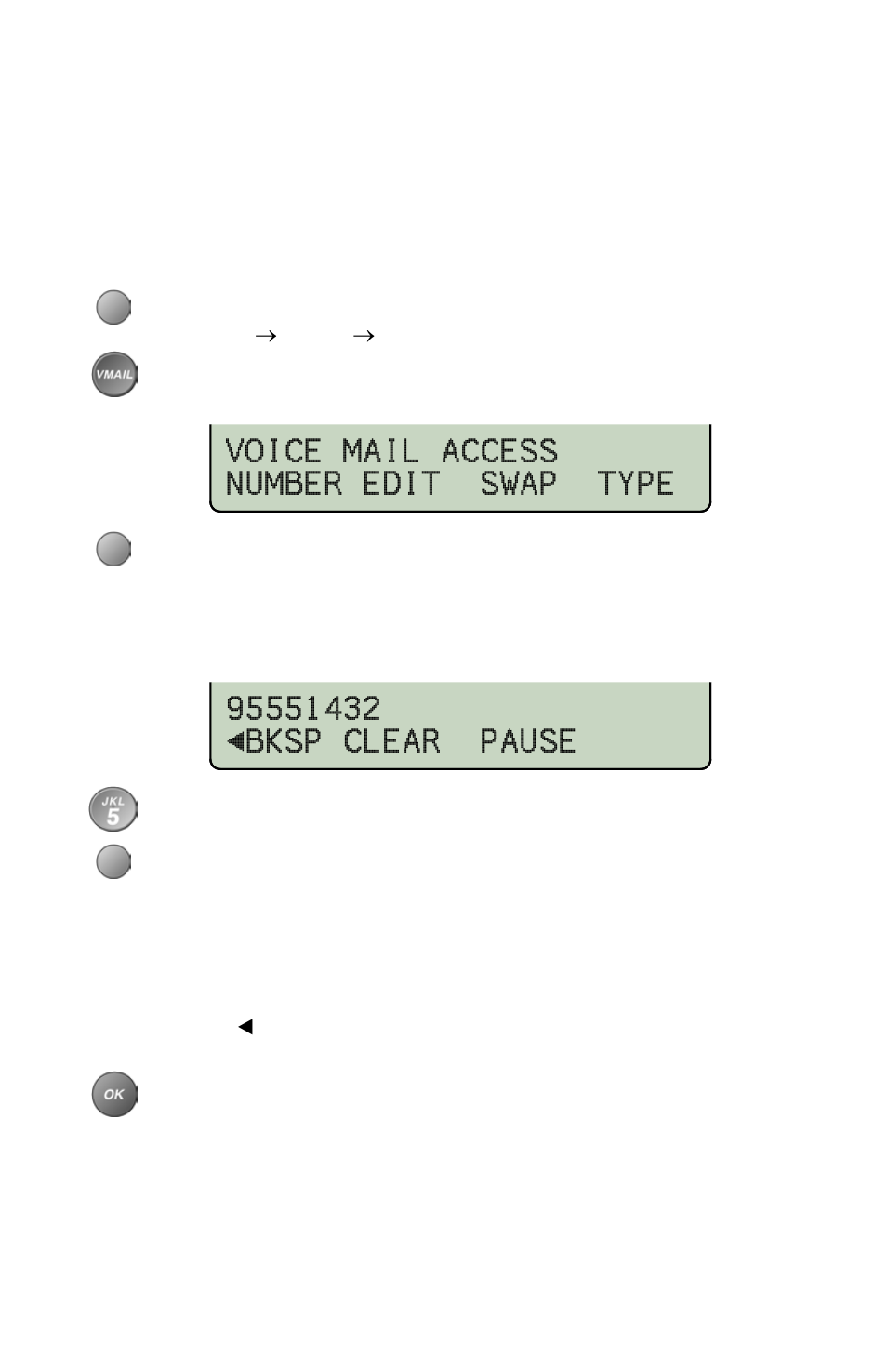 Voice mail keys, Voice mail access key, Voice mail access number edit swap type | Teo 8810 ISDN Phone User Manual | Page 38 / 64