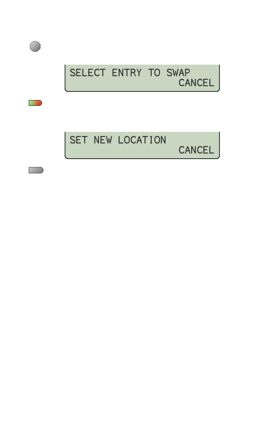 Swapping voice mail menu key positions, Select entry to swap cancel, Set new location cancel | Teo 8810 ISDN Phone User Manual | Page 42 / 64