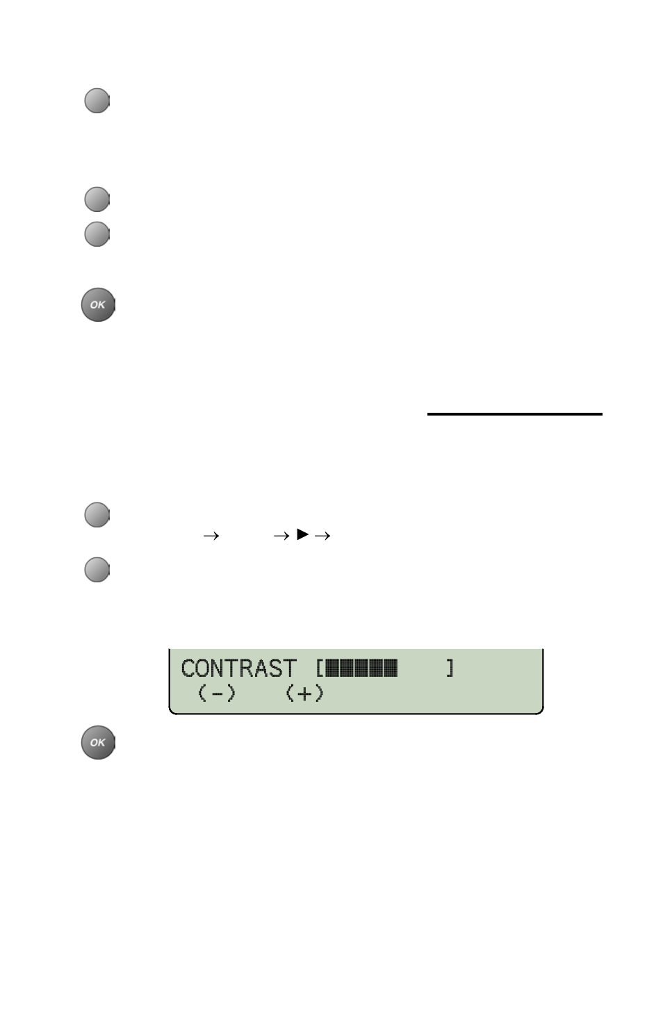 Receive (handset and headset), Transmit (headset only), Adjusting the display contrast | Contrast [█████ ] (-) (+) | Teo 8810 ISDN Phone User Manual | Page 53 / 64