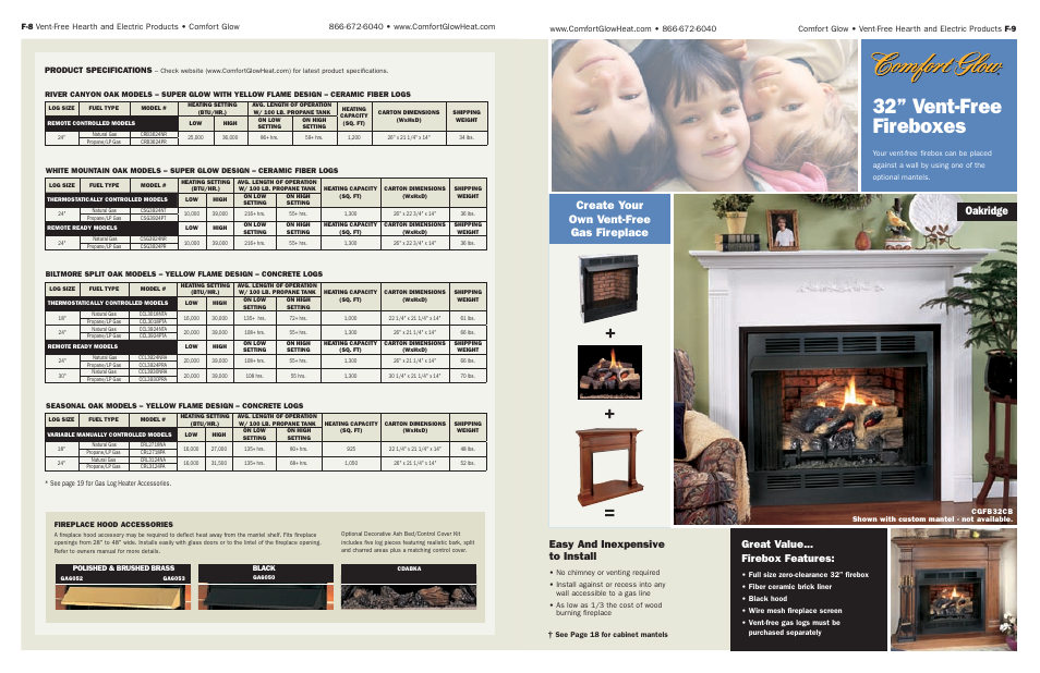 32” vent-free fireboxes, Create your own vent-free gas fireplace, Oakridge | Great value... firebox features, Easy and inexpensive to install | Desa Tech Vent-Free Gas and Electric Hearth User Manual | Page 5 / 13