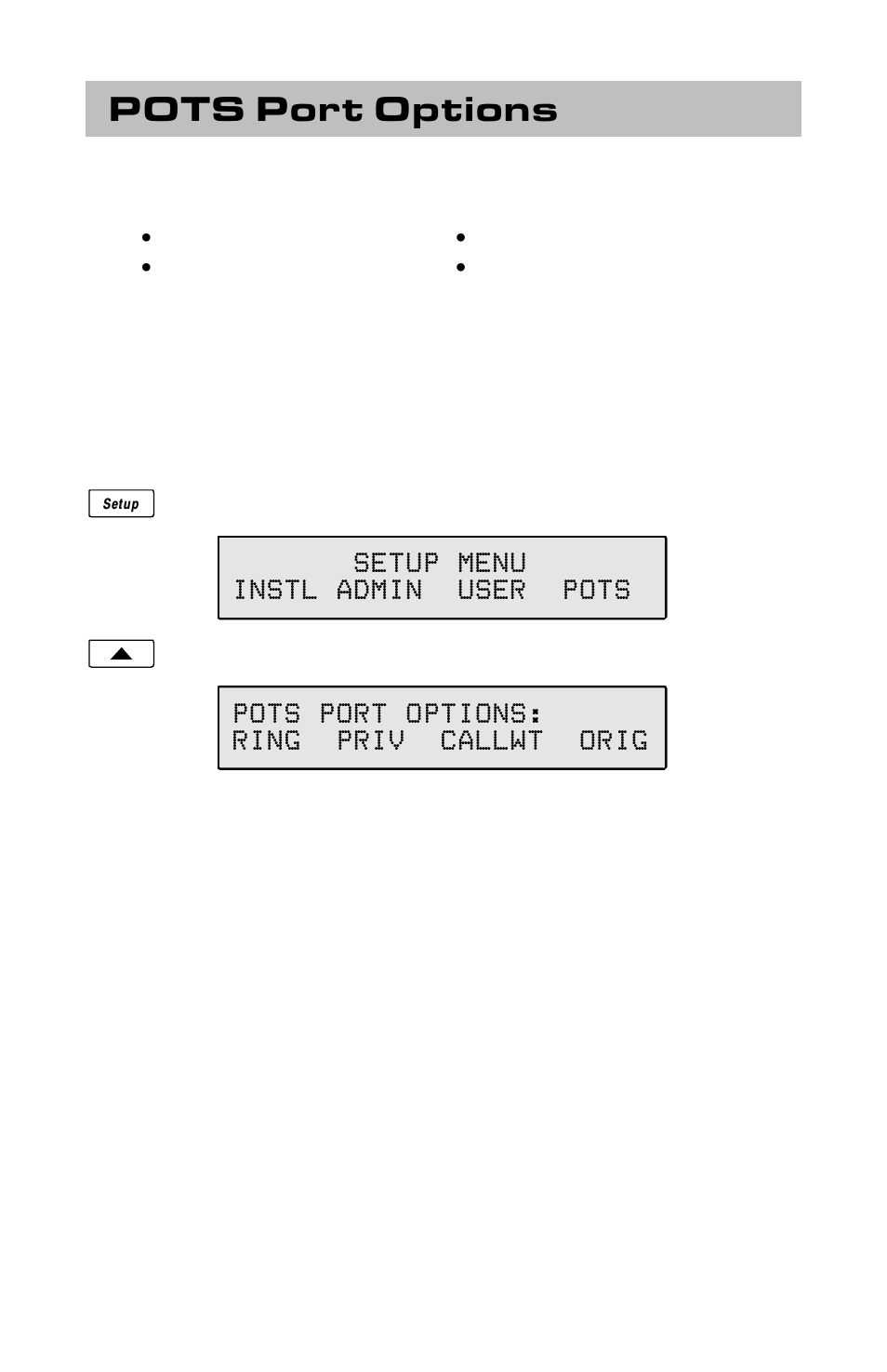 Pots port options, Pots port options menu | Teo 6002TA User Manual | Page 13 / 28