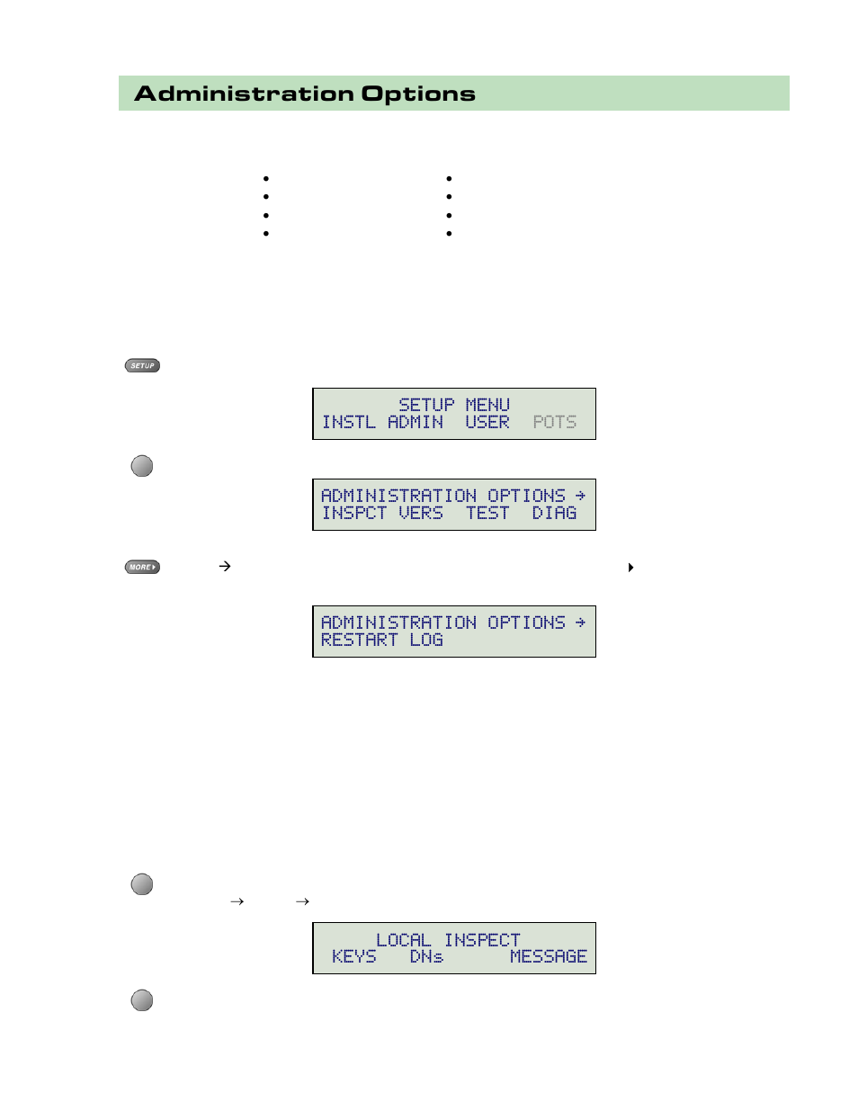 Administration options, Administration options menu, Local inspect | Teo 8610 ISDN Phone Installation User Manual | Page 31 / 52