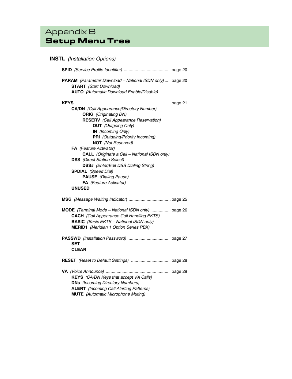 Appendix b setup menu tree | Teo 8610 ISDN Phone Installation User Manual | Page 43 / 52