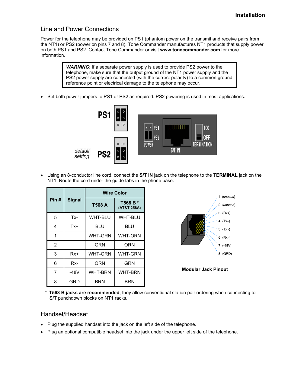 Line and power connections, Handset/headset | Teo 8810 ISDN Phone Installation User Manual | Page 11 / 58