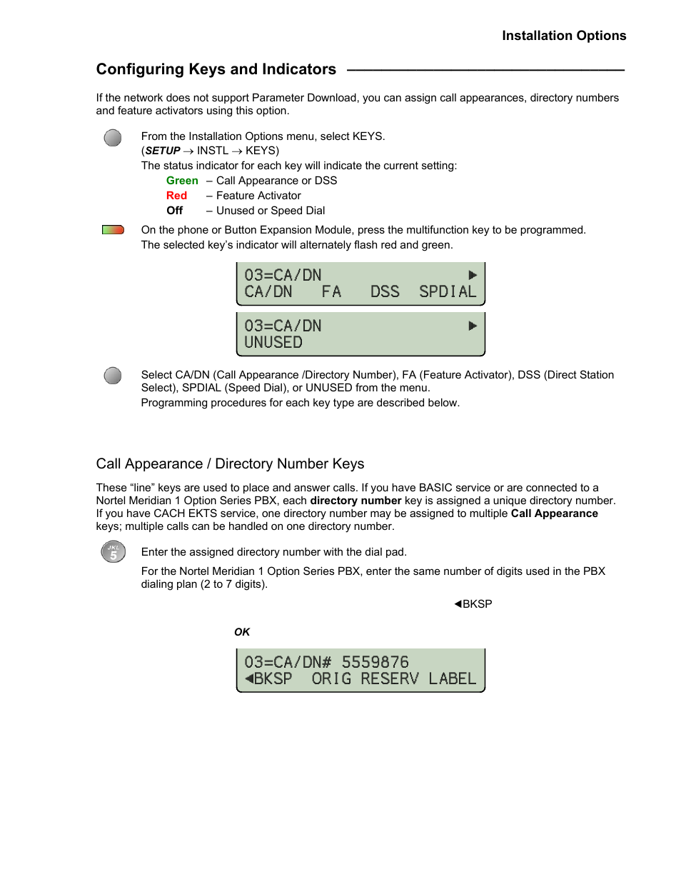 Configuring keys and indicators, Call appearance / directory number keys | Teo 8810 ISDN Phone Installation User Manual | Page 21 / 58