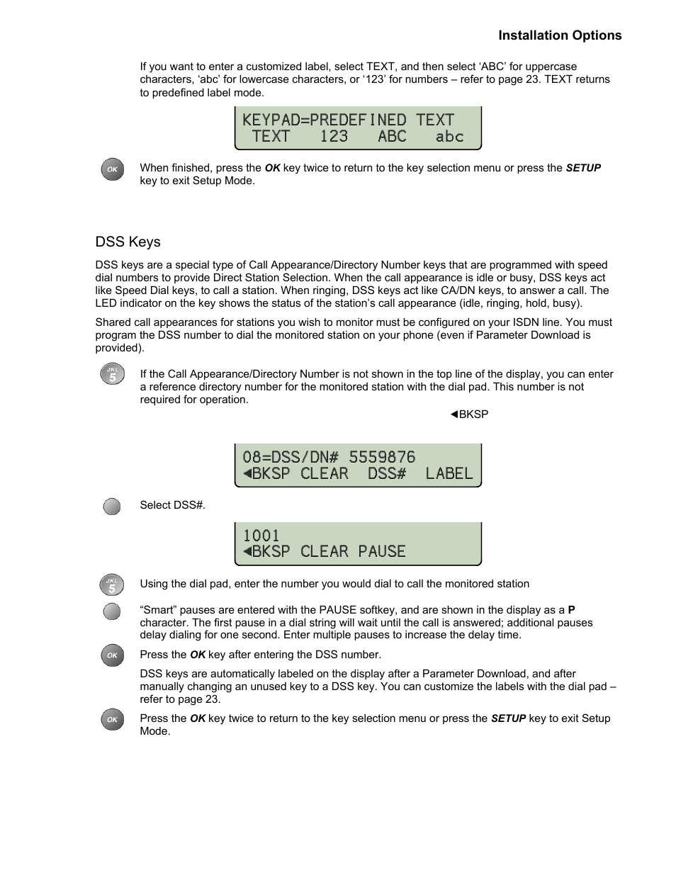 Dss keys | Teo 8810 ISDN Phone Installation User Manual | Page 25 / 58