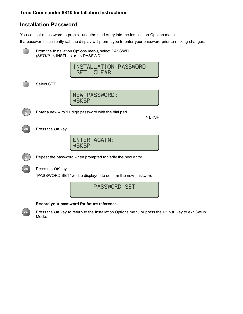 Installation password | Teo 8810 ISDN Phone Installation User Manual | Page 32 / 58