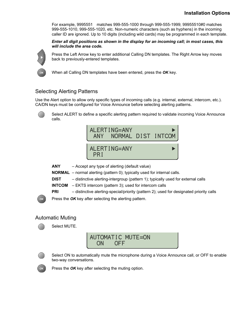 Selecting alerting patterns, Automatic muting | Teo 8810 ISDN Phone Installation User Manual | Page 35 / 58