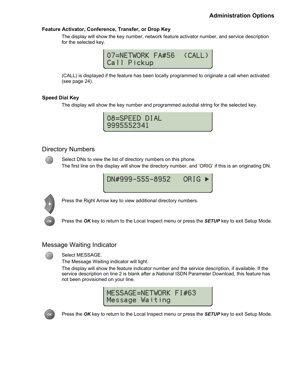 Message=network fi#63 message waiting, Directory numbers, Message waiting indicator | Teo 8810 ISDN Phone Installation User Manual | Page 39 / 58