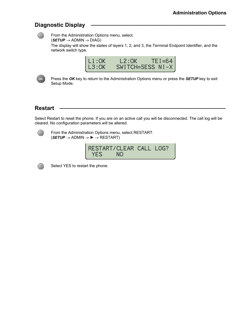 Diagnostic display, Restart | Teo 8810 ISDN Phone Installation User Manual | Page 43 / 58