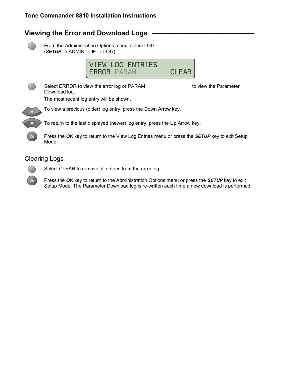 View log entries error param clear, Viewing the error and download logs, Clearing logs | Teo 8810 ISDN Phone Installation User Manual | Page 44 / 58