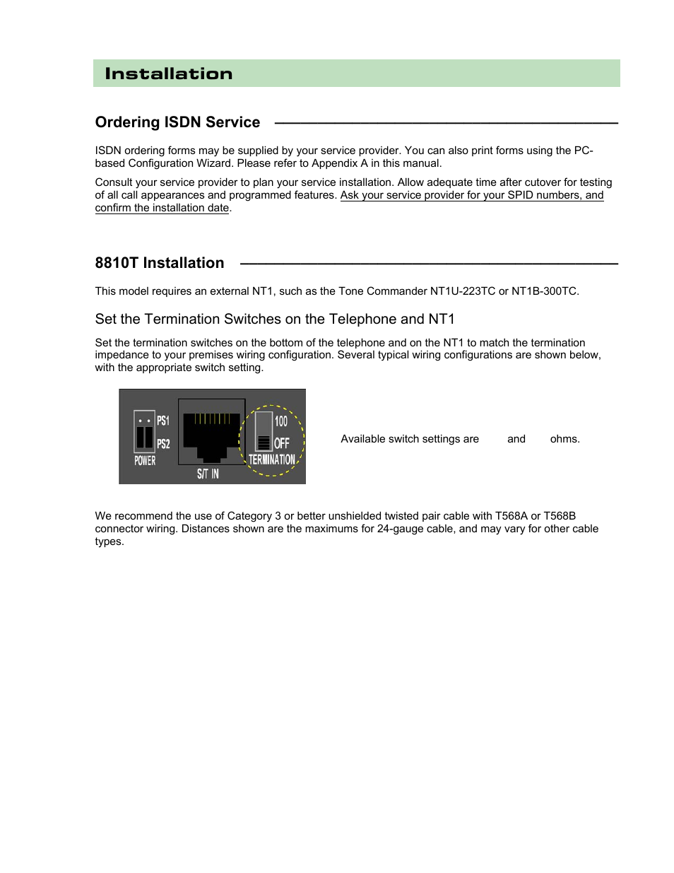 Installation, Ordering isdn service, 8810t installation | Teo 8810 ISDN Phone Installation User Manual | Page 9 / 58