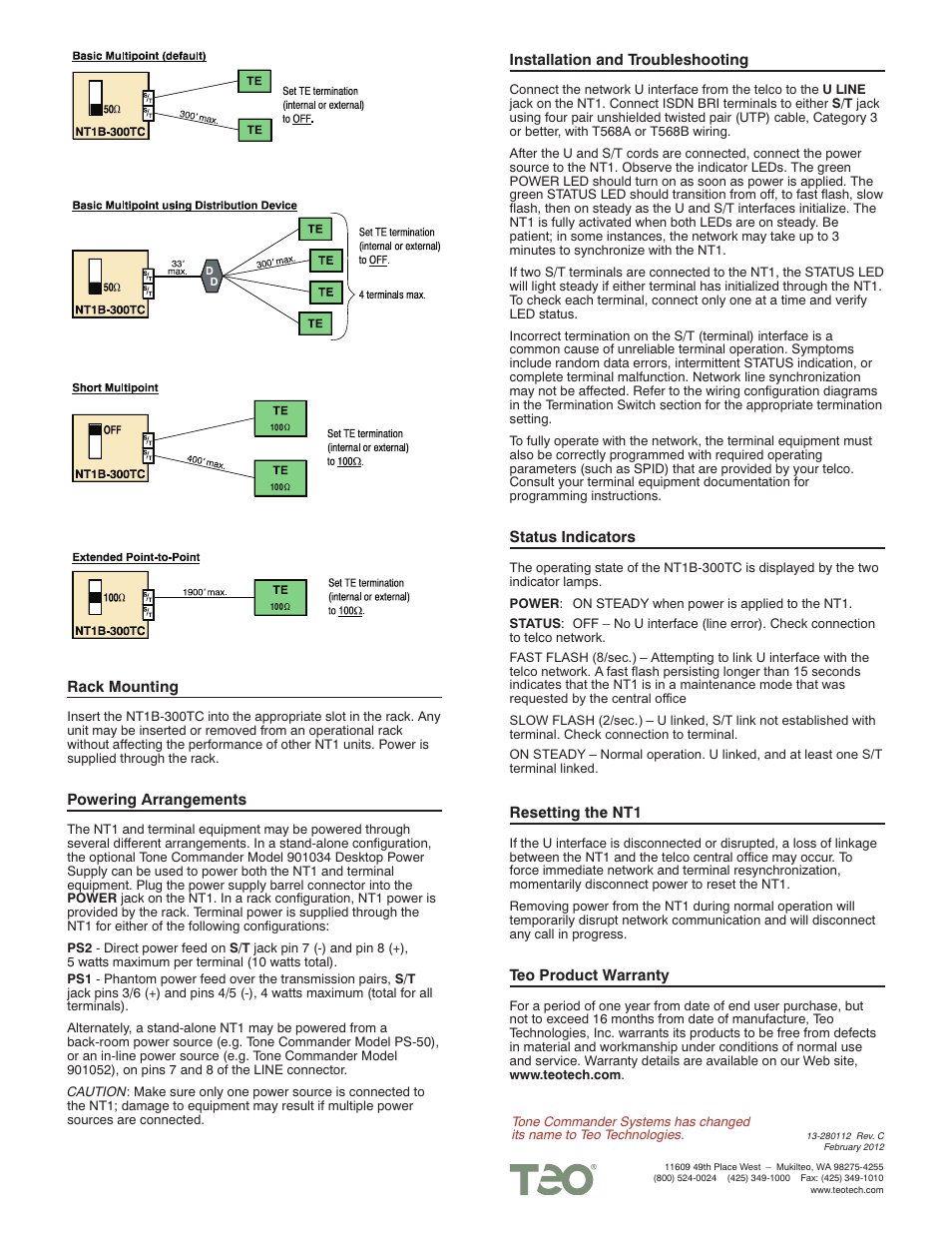 Teo NT1B-300TC User Manual | Page 2 / 2