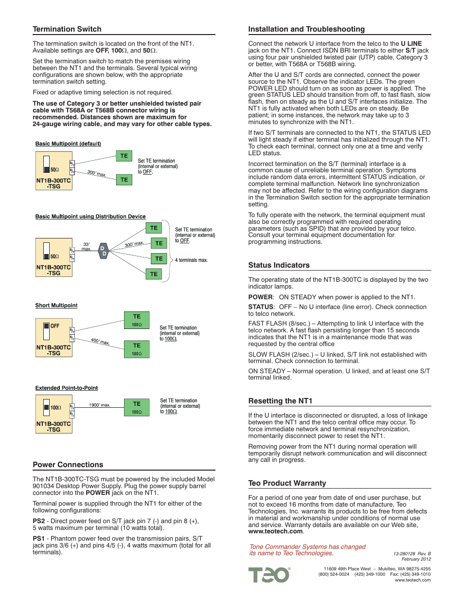 Teo NT1B-300TC-TSG User Manual | Page 2 / 2