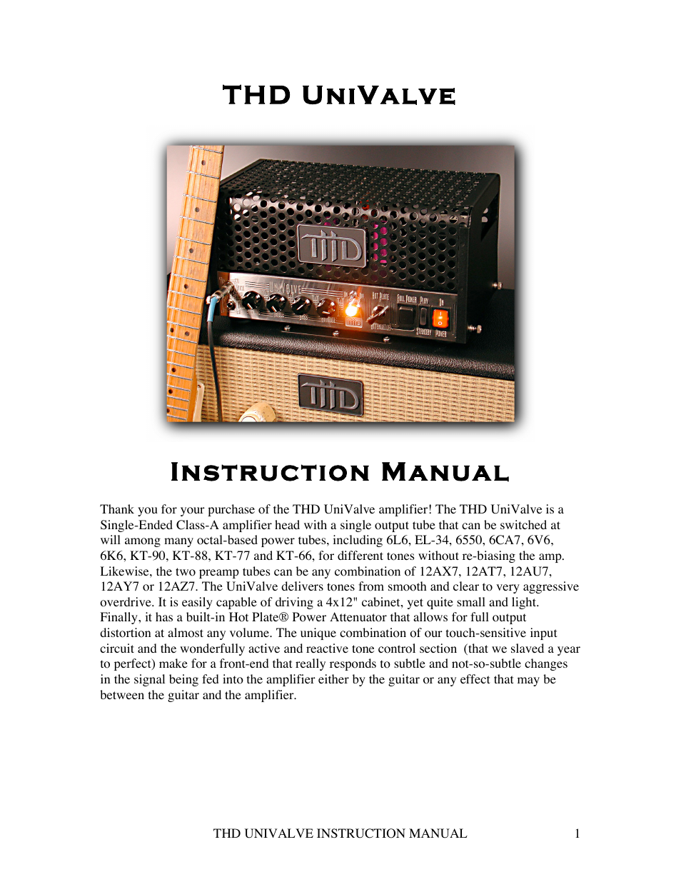 THD Electronics UniValve User Manual | 8 pages