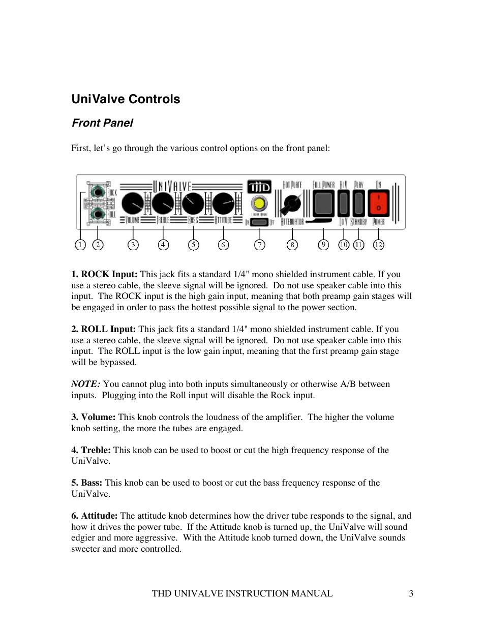 Univalve controls | THD Electronics UniValve User Manual | Page 3 / 8