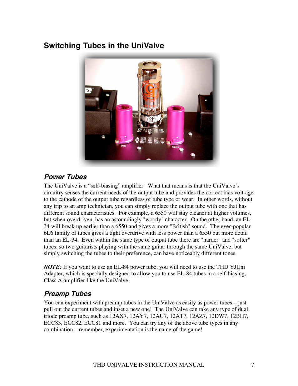 Switching tubes in the univalve | THD Electronics UniValve User Manual | Page 7 / 8