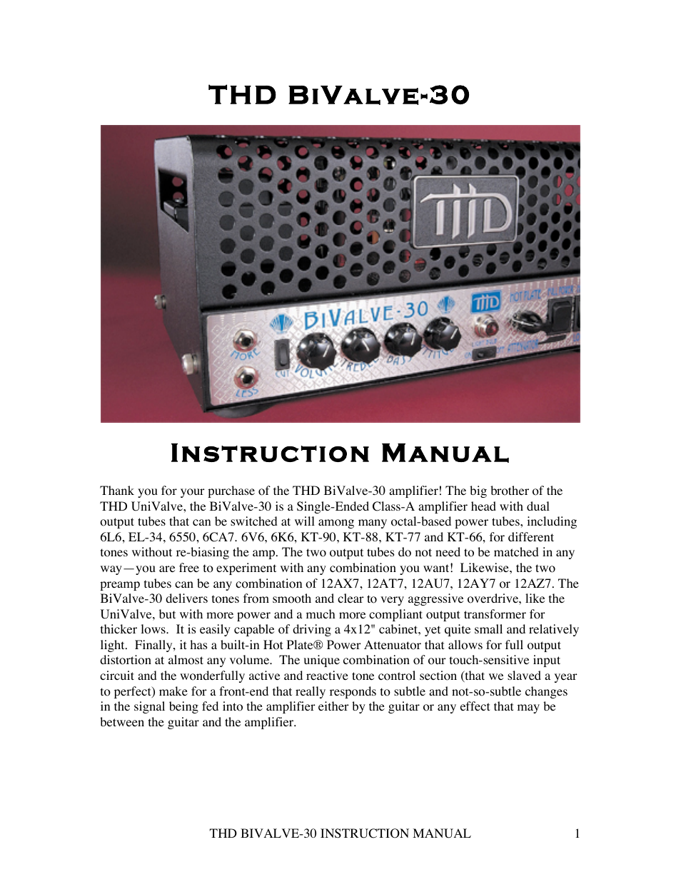 THD Electronics BiValve-30 User Manual | 8 pages