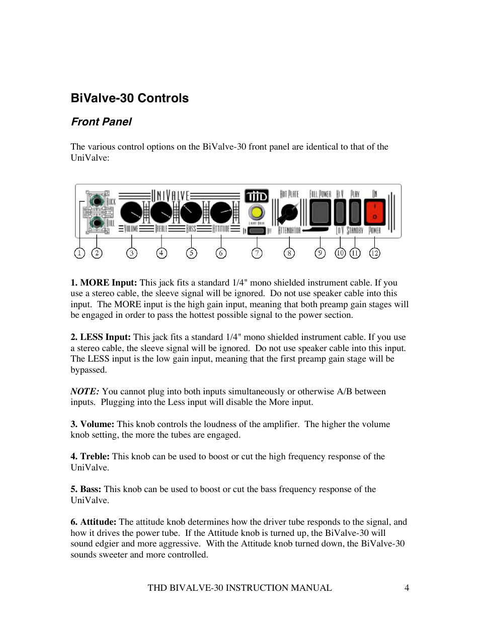 Bivalve-30 controls | THD Electronics BiValve-30 User Manual | Page 4 / 8