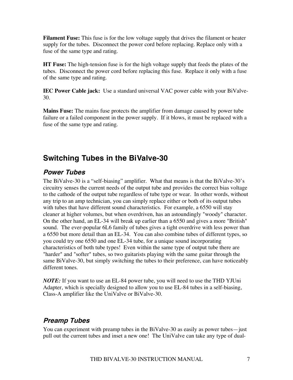 Switching tubes in the bivalve-30 | THD Electronics BiValve-30 User Manual | Page 7 / 8