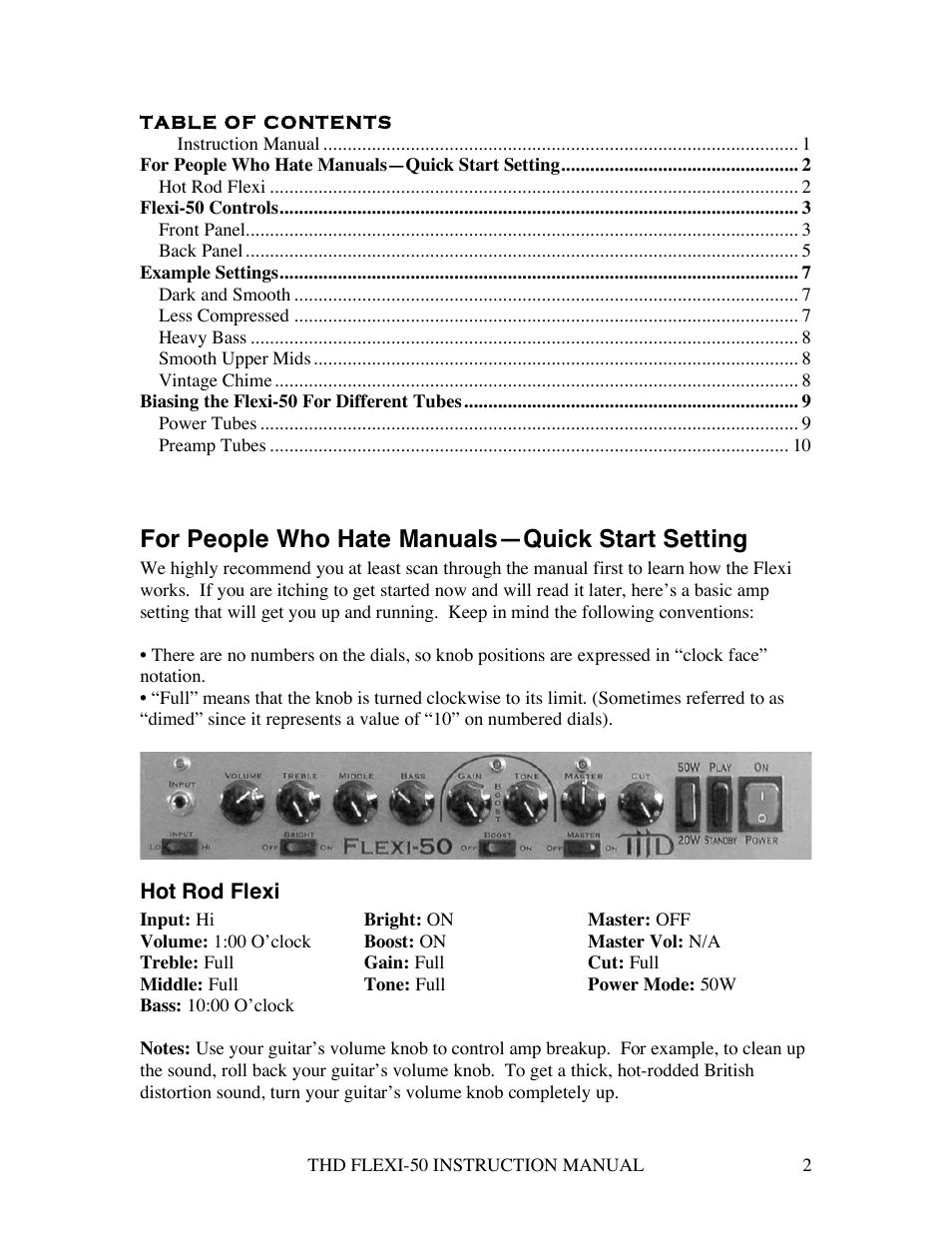 For people who hate manuals—quick start setting | THD Electronics Flexi-50 User Manual | Page 2 / 11