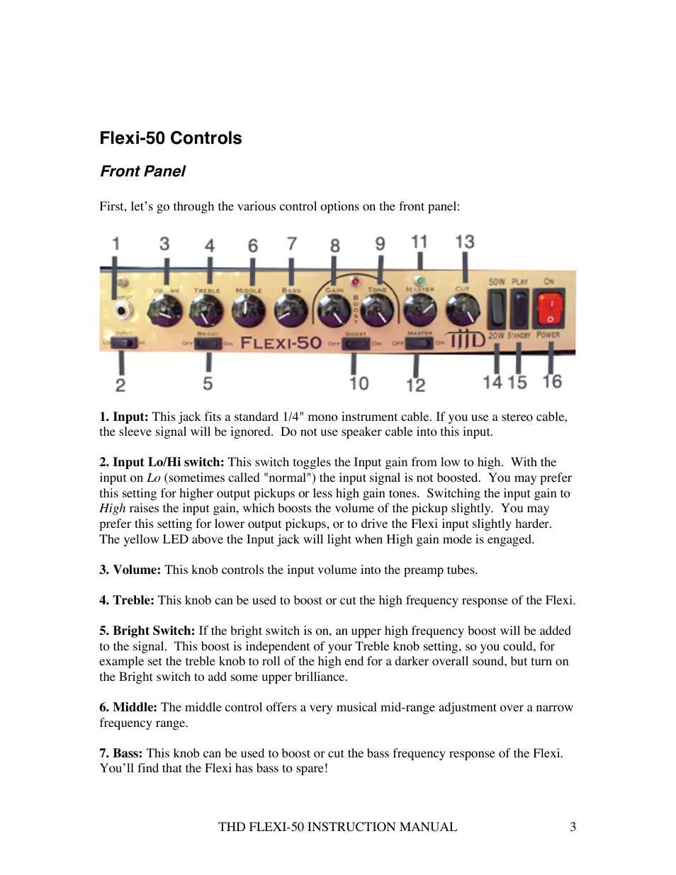 Flexi-50 controls | THD Electronics Flexi-50 User Manual | Page 3 / 11