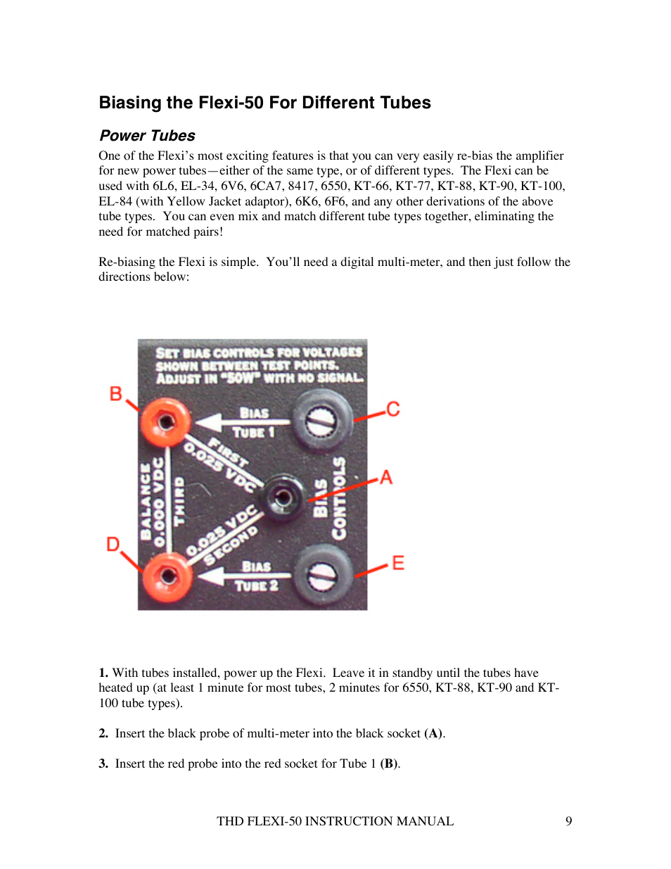 Biasing the flexi-50 for different tubes | THD Electronics Flexi-50 User Manual | Page 9 / 11